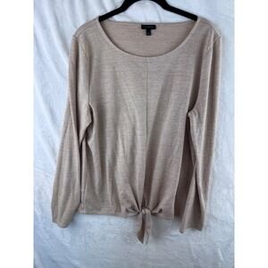 Talbots Womens L Tan Gold Shimmer Metallic Tie Front Long Sleeve‎ Knit Top Lurex